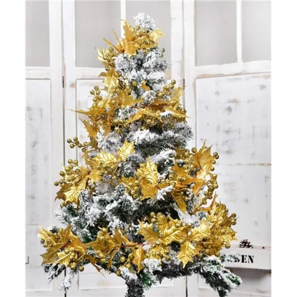 6FT Gold Berry Christmas Garland, Flexible Artificial for Indoor Outdoor Home